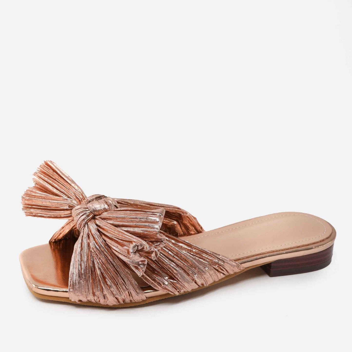 Women's Summer Flat Bottom Bow Mesh Outer Wear Fingerless Slippers champagne