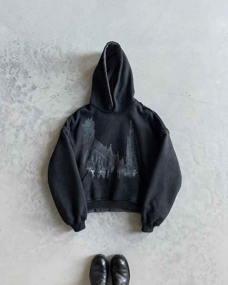 Loose-fit Dark-style Retro Printed Hoodie For Men MuddyStock