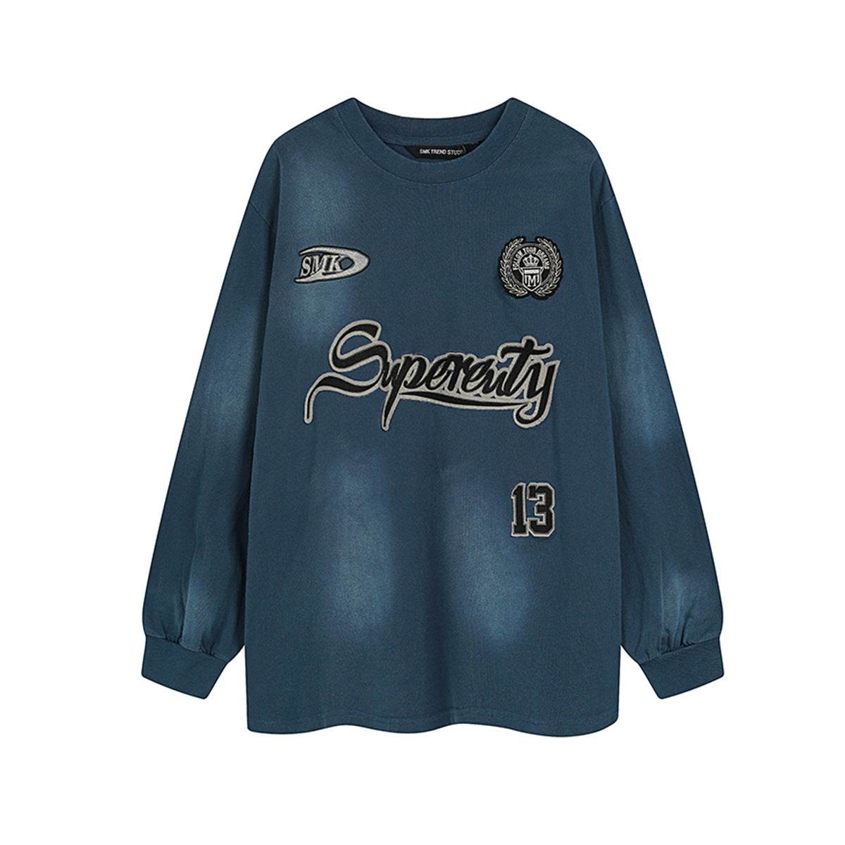 Washed patchwork embroidered sportswear round neck sweatshirt For Women | MuddyStock Originals MuddyStock