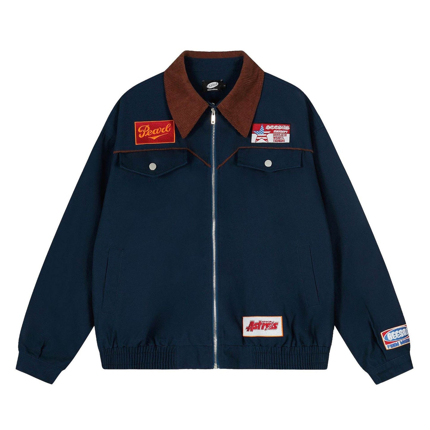 Campus style embroidered jacket for men and women | MuddyStock Originals Blue MuddyStock