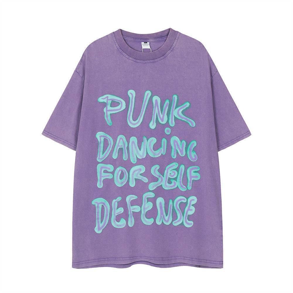 Letter Print Loose Short Sleeve T-shirt For Women Purple