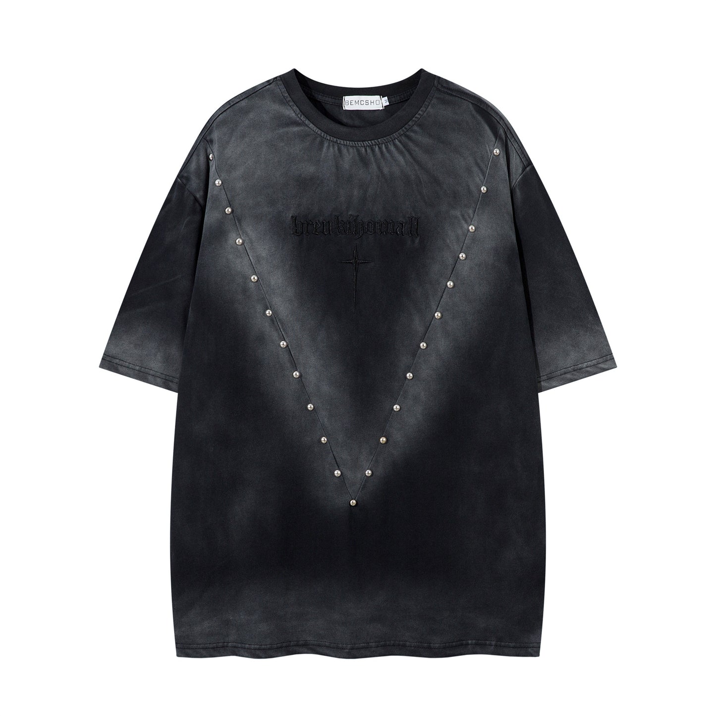 Streetwear Washed Beaded Short Sleeve T-Shirt For Men And Women | MuddyStock Originals Black MuddyStock