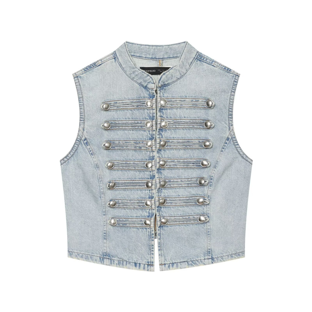 Knot button up stand up collar denim vest for women | MuddyStock Originals