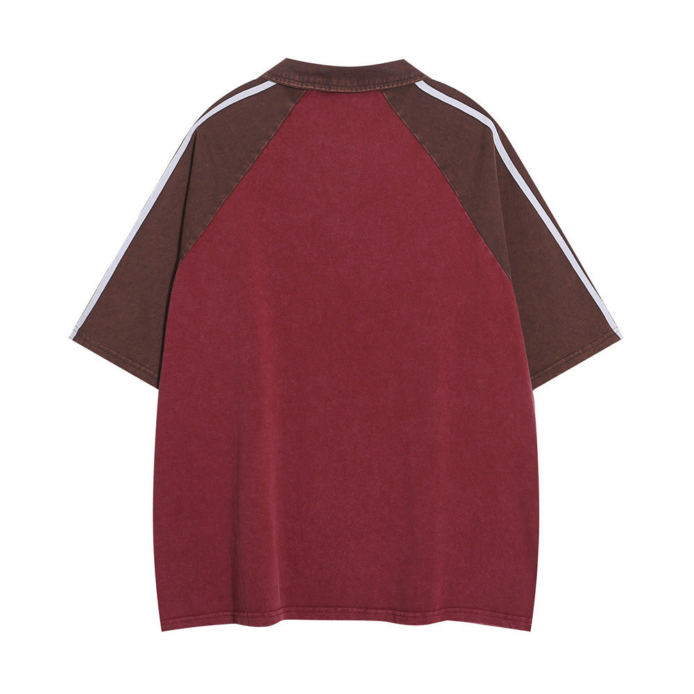 Retro Short Sleeve Loose Polo Shirt Men's Letters
