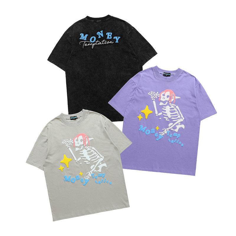 Skull Print American Loose Couple Half Sleeve T-Shirt MuddyStock