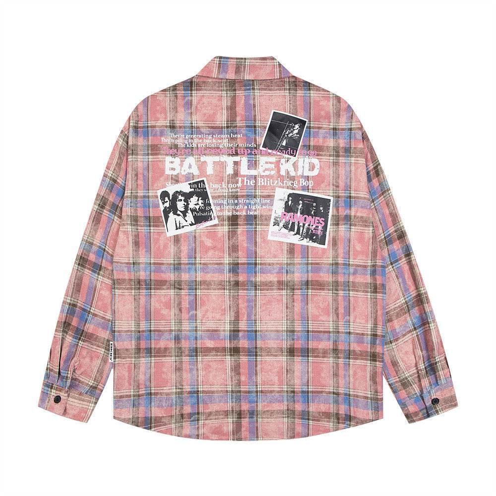Plaid Loose Long Sleeves Shirt For Men And Women Pink