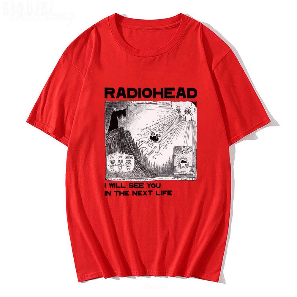 Fun Band Print Pattern Round Neck Short Sleeve Men's Red MuddyStock