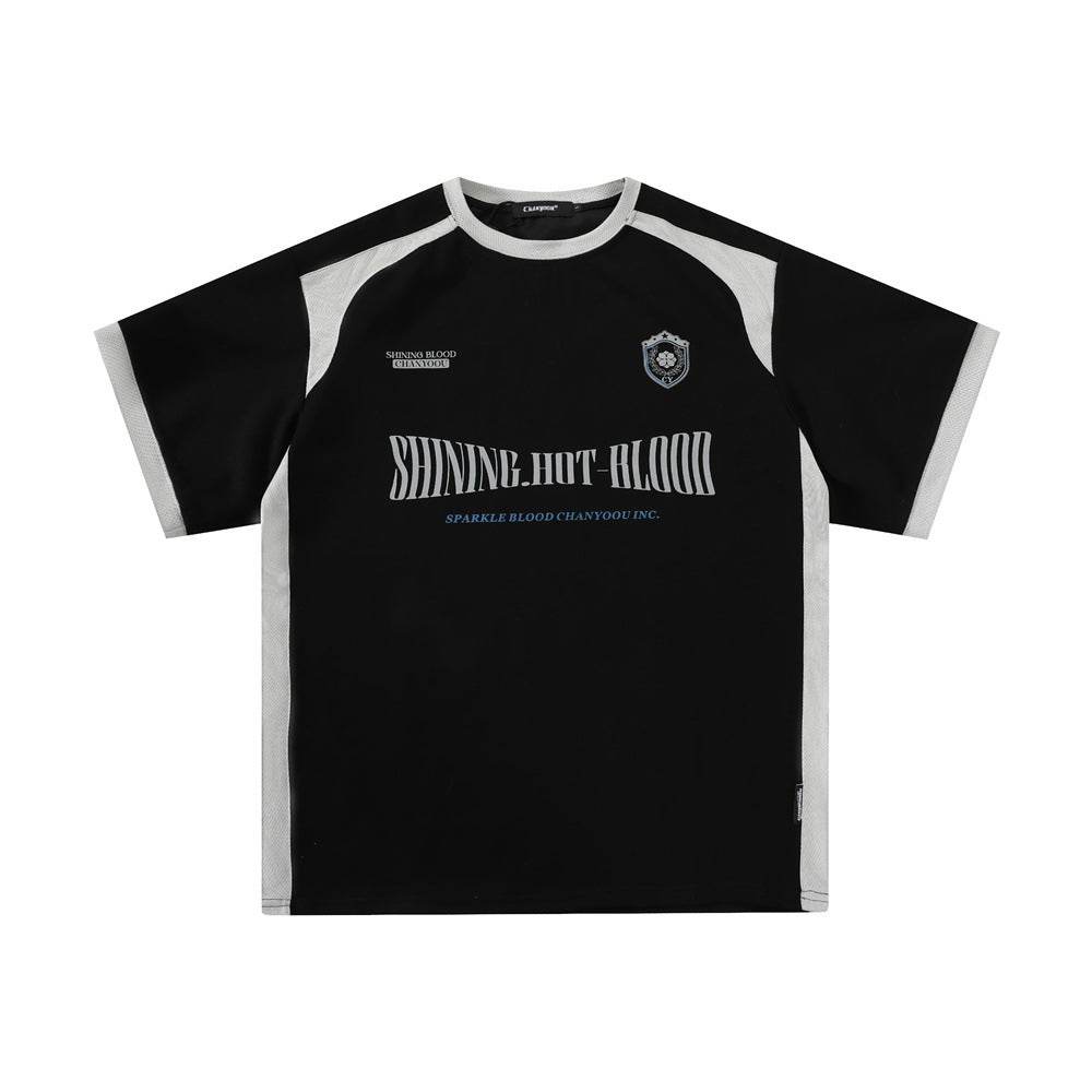 Color Contrast Patchwork Sports T-shirt For Men Black MuddyStock