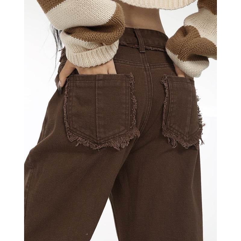 Coffee Colored Distressed Cropped Jeans For Women MuddyStock
