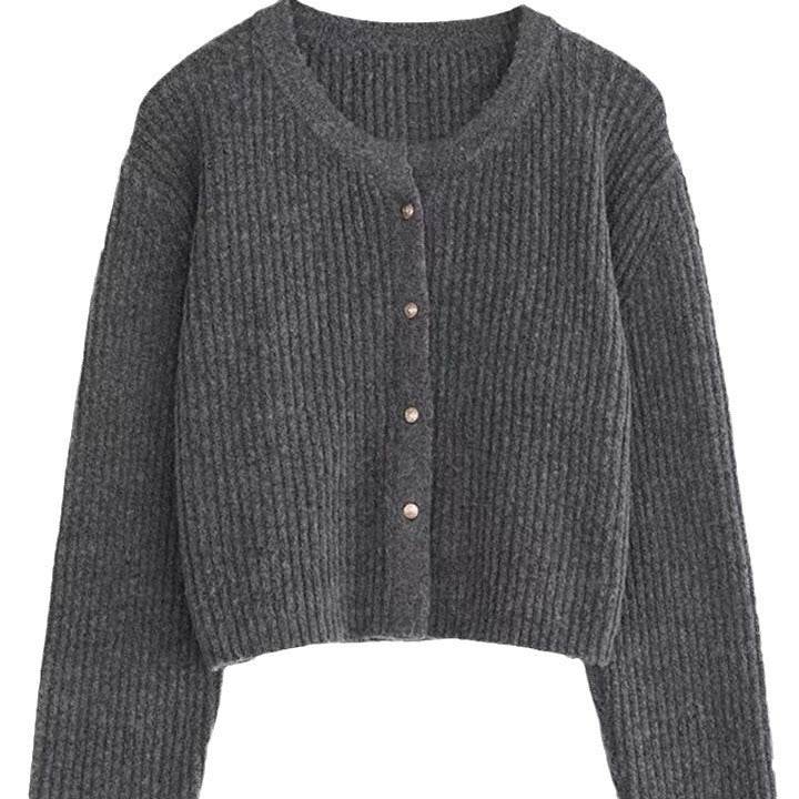 Autumn And Winter Simple Round Neck Knitted Cardigan MuddyStock