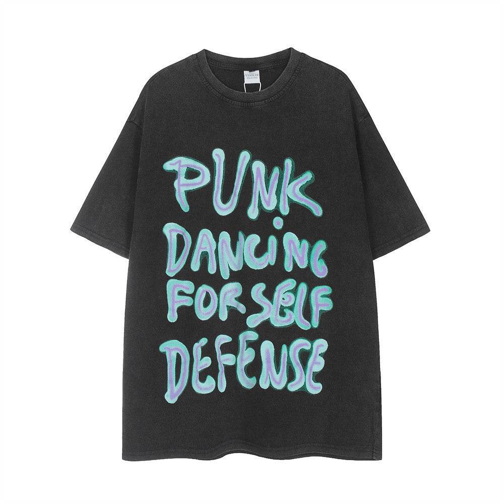 Letter Print Loose Short Sleeve T-shirt For Women Black MuddyStock