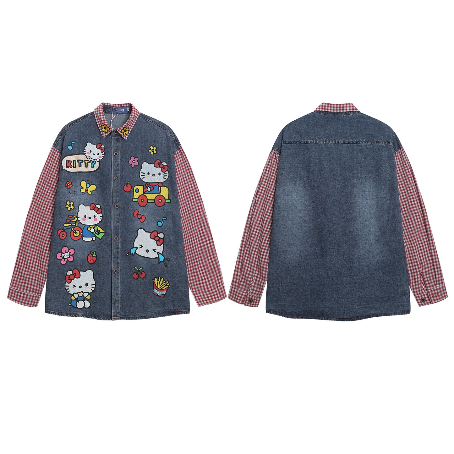 Fun Cartoon Printed Plaid Long Sleeve Shirt For Women | MuddyStock Originals eprolo