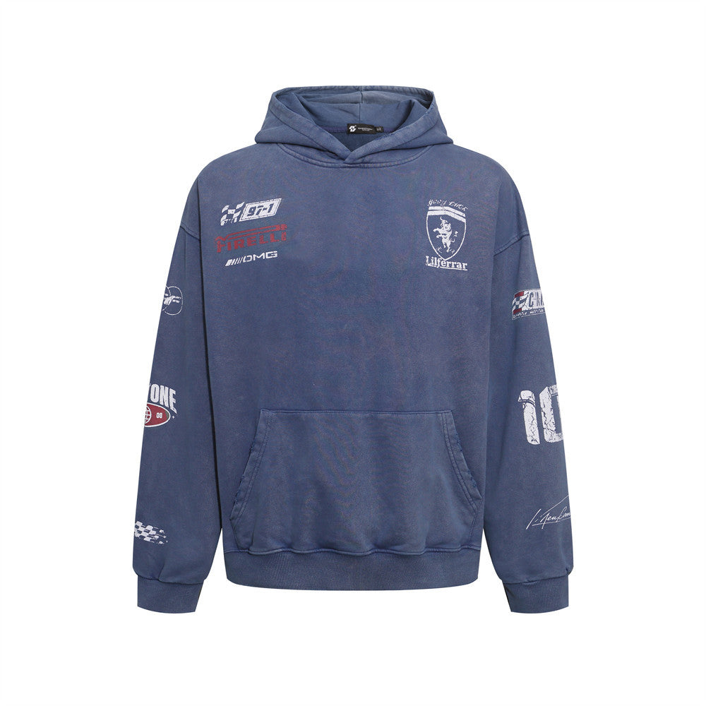 Wear and tear letter printed hoodie for men | MuddyStock Originals Blue