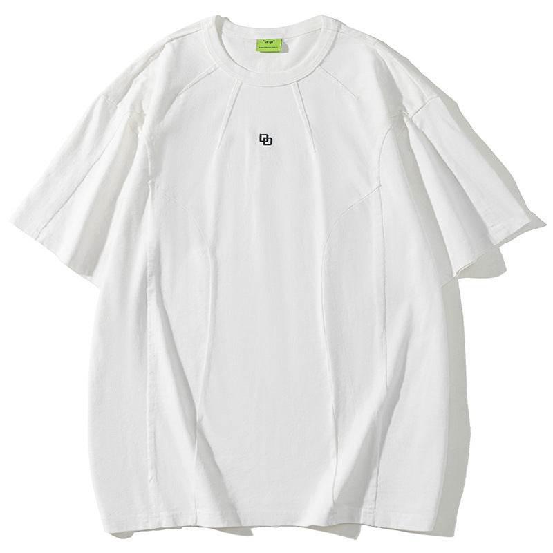 American Washed Patchwork Short-sleeved T-shirt Men Beige MuddyStock