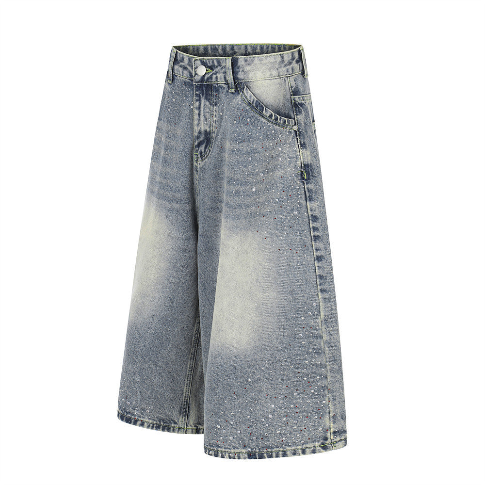 Full print straight leg denim shorts | MuddyStock Originals