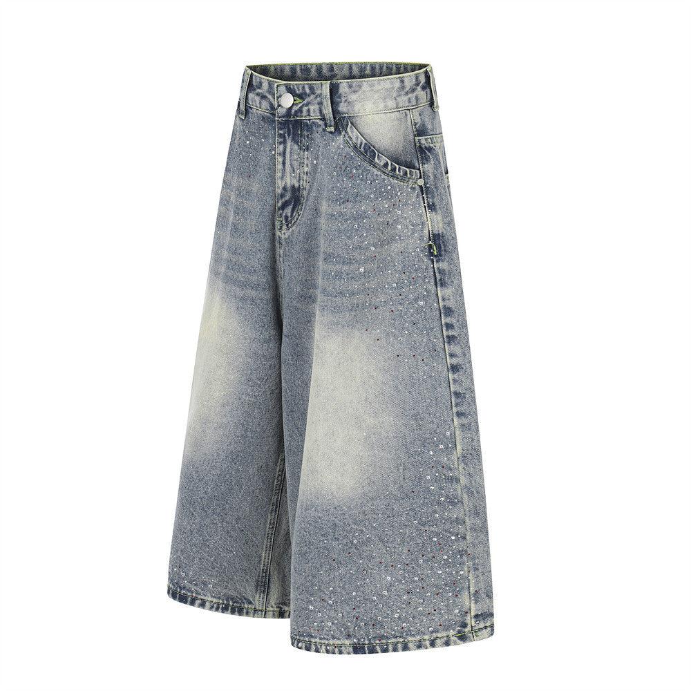 Full print straight leg denim shorts | MuddyStock Originals