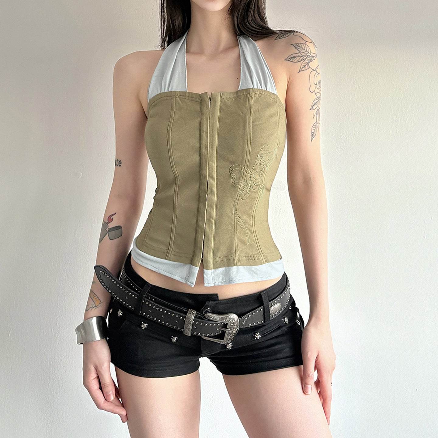 Fake two-piece sleeveless U-neck halter top for women | MuddyStock Originals MuddyStock