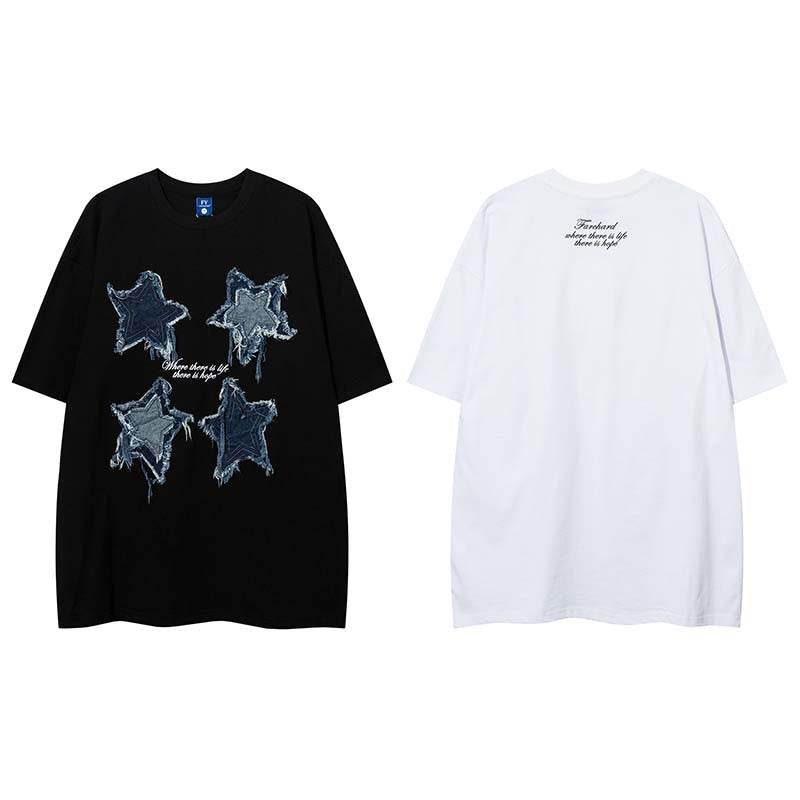 Vintage Patch Five-pointed Star Short Pomelo T Shirt For Men And Women MuddyStock