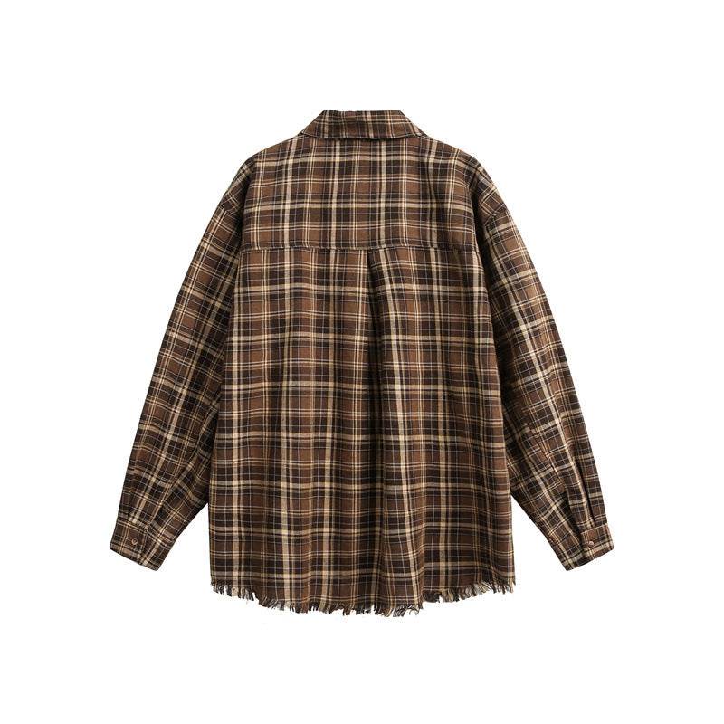 Loose plaid tassel men's and women's long sleeved shirt | MuddyStock Originals MuddyStock