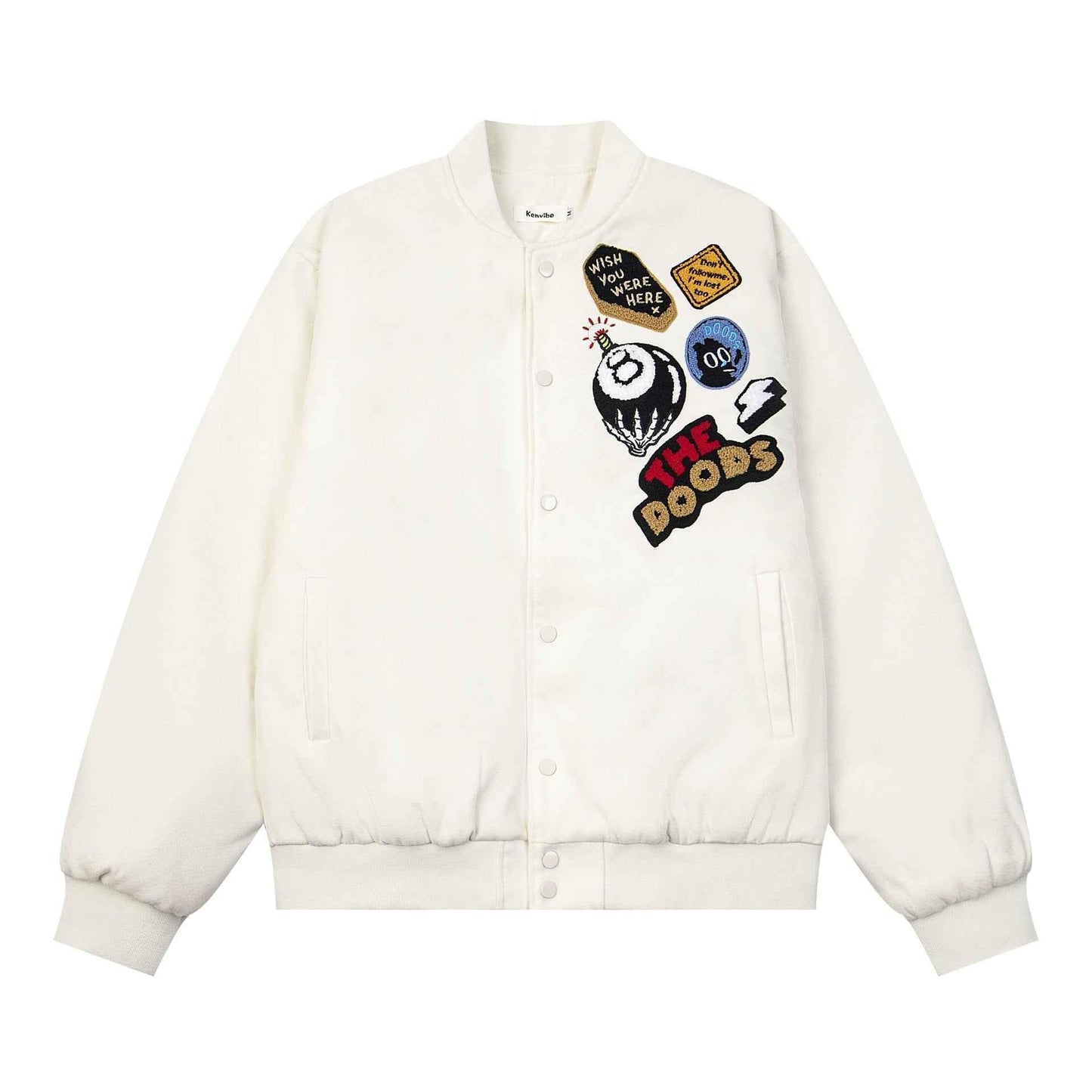 Embroidered letter baseball jacket for men and women White Padded