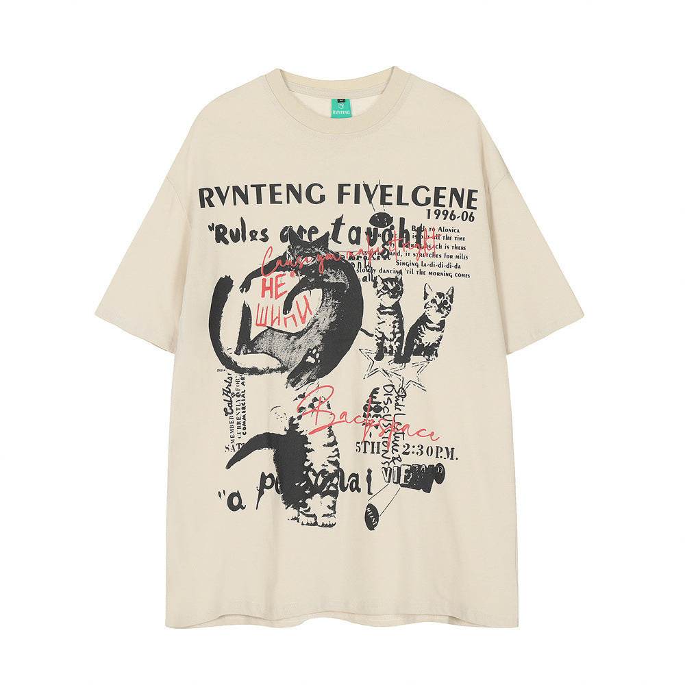 Abstract Animal Kitten Sports Short Sleeve T-shirt For Men And Women Apricot MuddyStock
