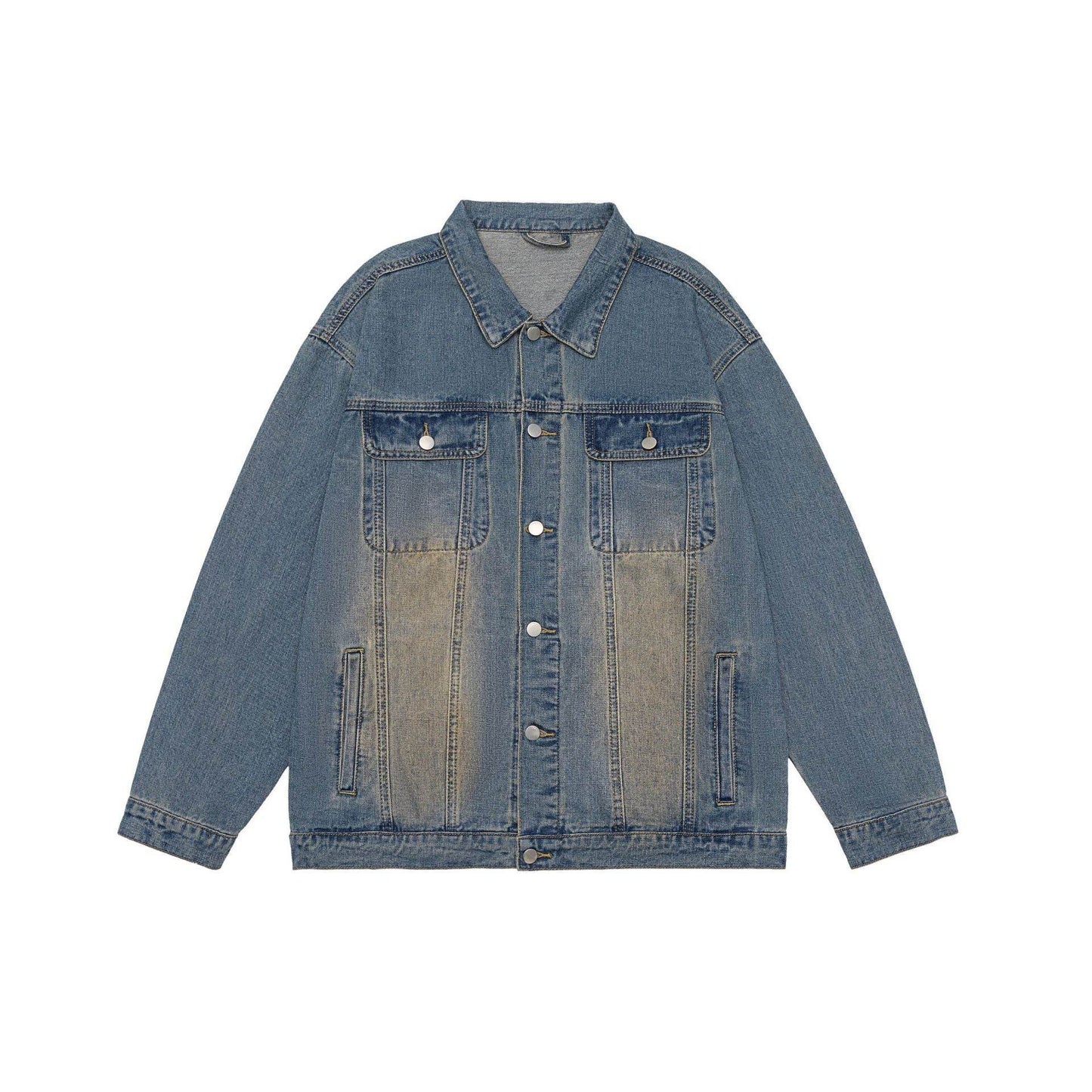 American Retro Washed Denim Jacket Fall And Winter Lapels Jacket Blue MuddyStock