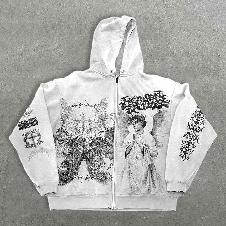 Angel print zipper hoodie for men and women | MuddyStock Originals White