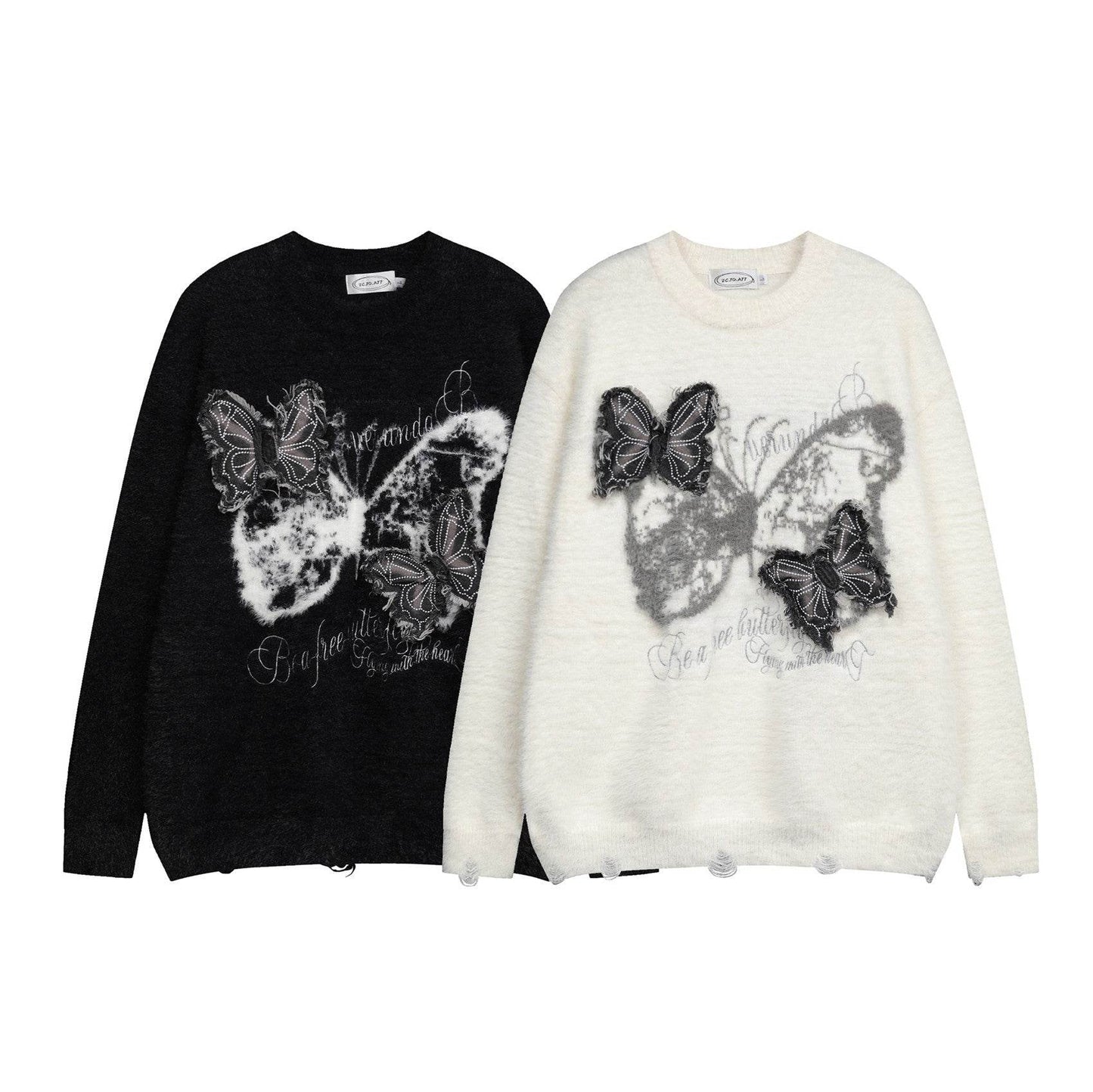 Jacquard Butterfly Applique Knit Sweater for Women | MuddyStock Originals MuddyStock