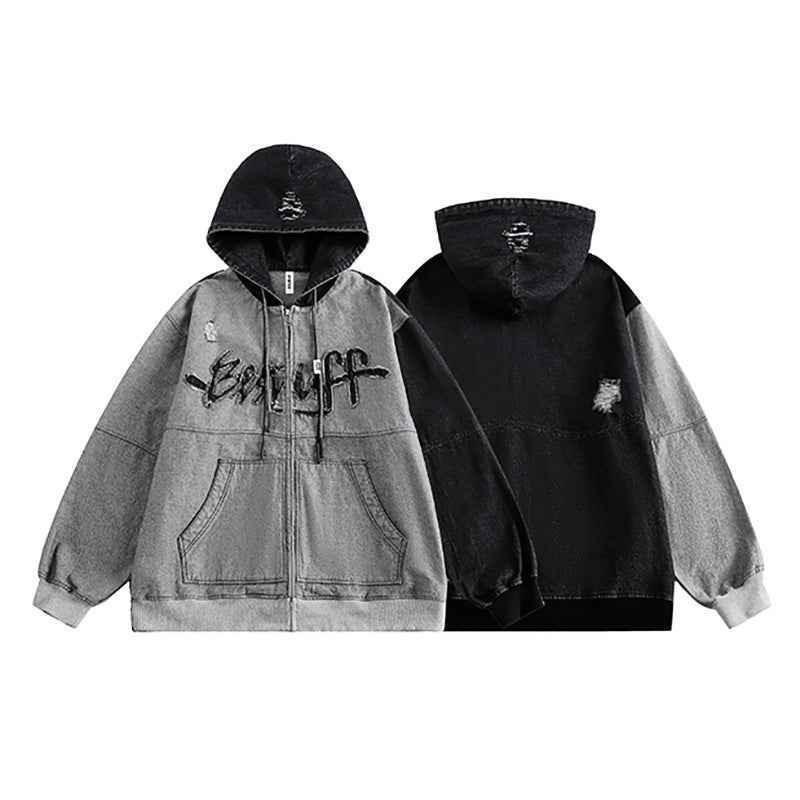 Irregular Stitching Hooded Denim Jacket For Women