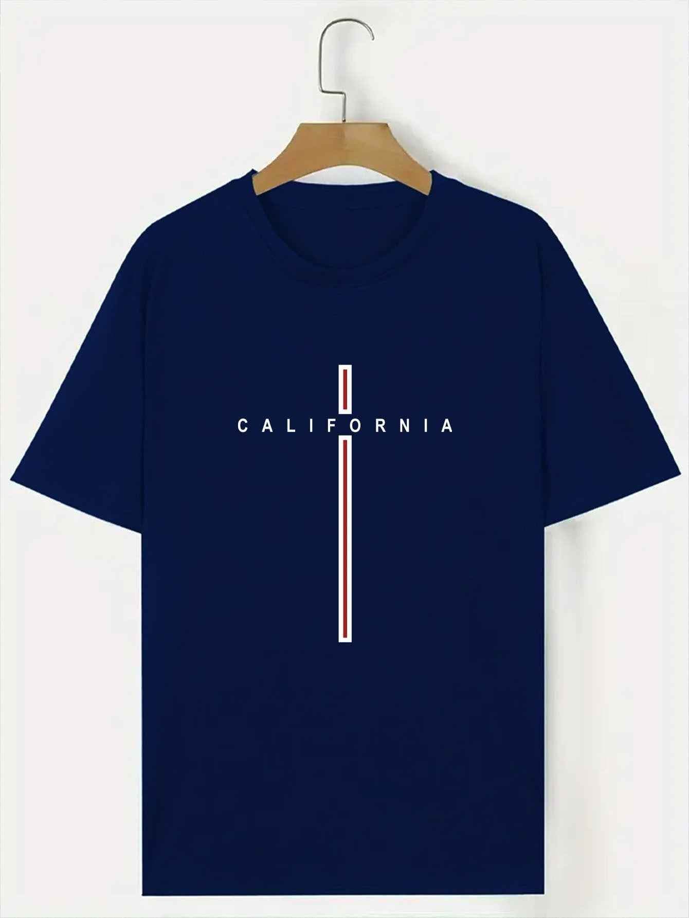 Men's Letter Vertical Line Printing Casual All-match Short-sleeved MuddyStock