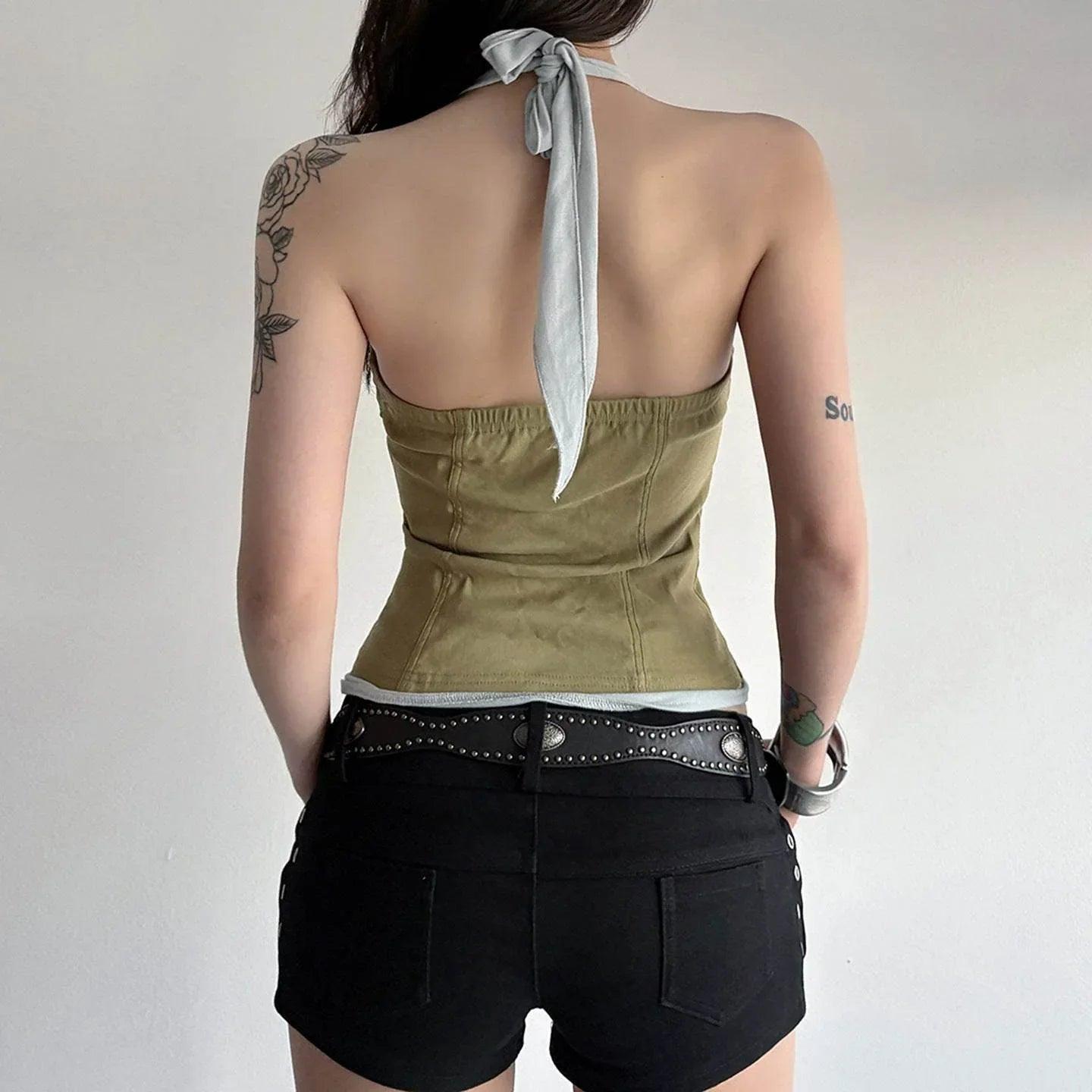Fake two-piece sleeveless U-neck halter top for women | MuddyStock Originals