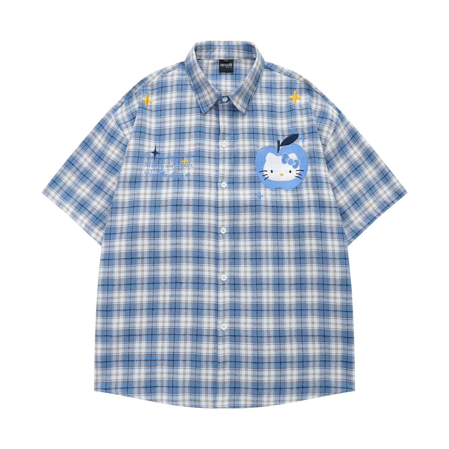 Kitty Apple Embroidered Shirt T-shirt Blue