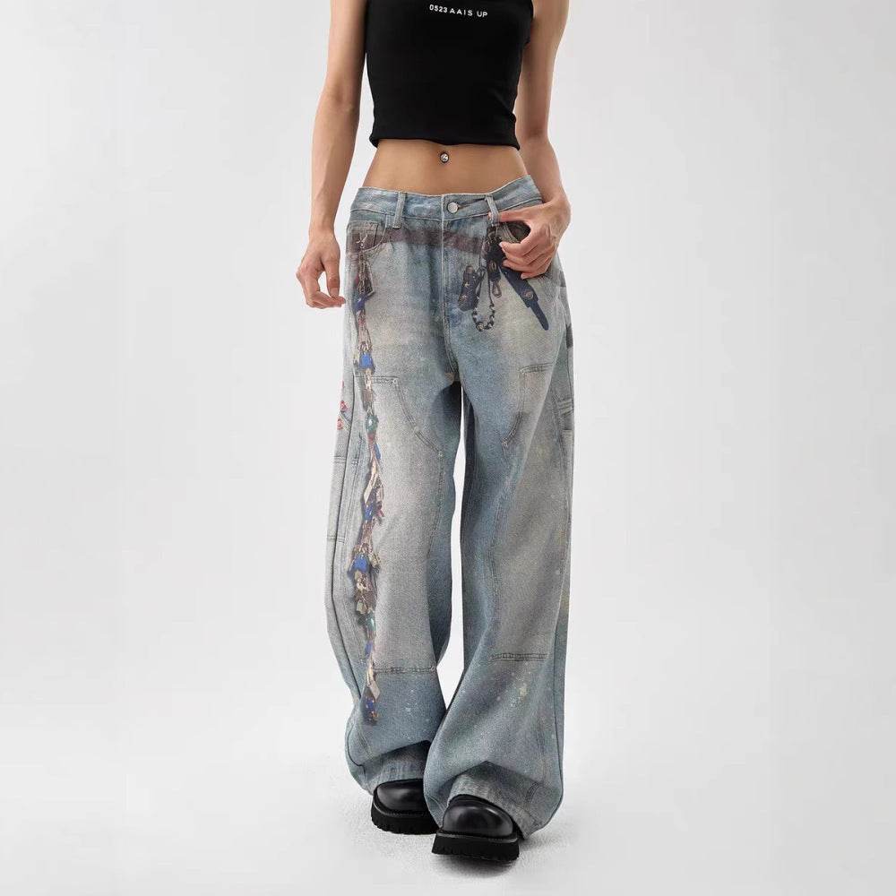 Women's American-style Retro Washed Wide-leg Pants MuddyStock