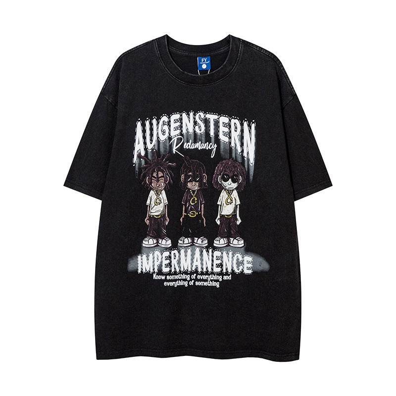 Personality Depressed Anime Print Short Sleeve For Men And Women Black MuddyStock