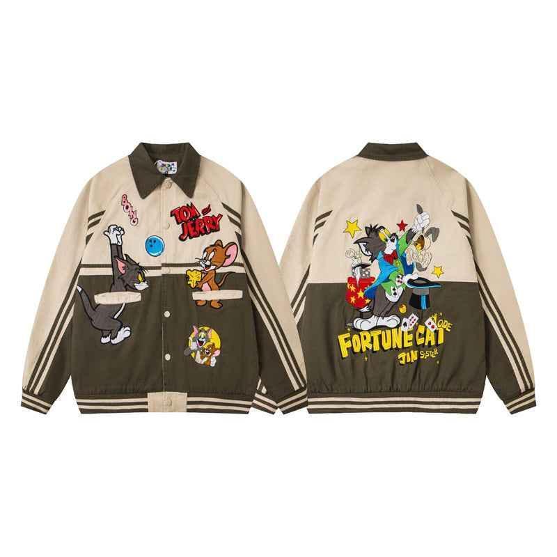 Cartoon Embroidered Patchwork Jacket For Men And Women | MuddyStock Originals