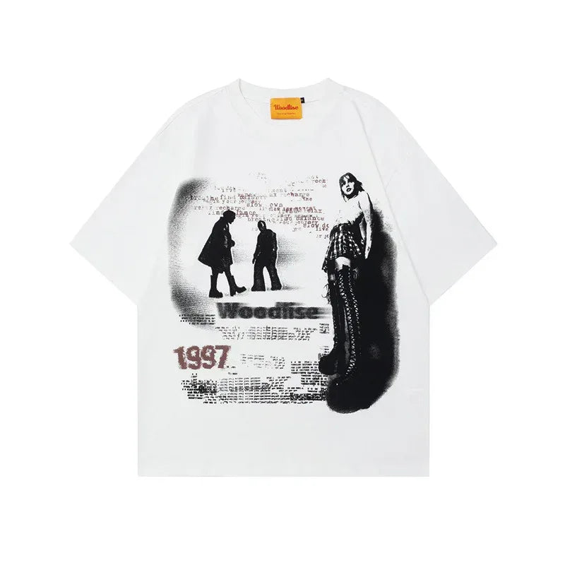 Dark High Street Rock Figure Print Short Sleeve Oversize T-Shirt For Men And Women | MuddyStock Originals Off-white eprolo