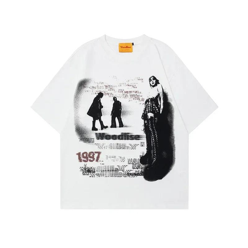 Dark High Street Rock Figure Print Short Sleeve Oversize T-Shirt For Men And Women | MuddyStock Originals Off-white