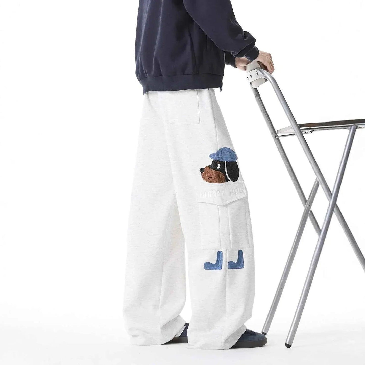 Dog Embroidery Sweatpants For Women | MuddyStock Originals White Gray