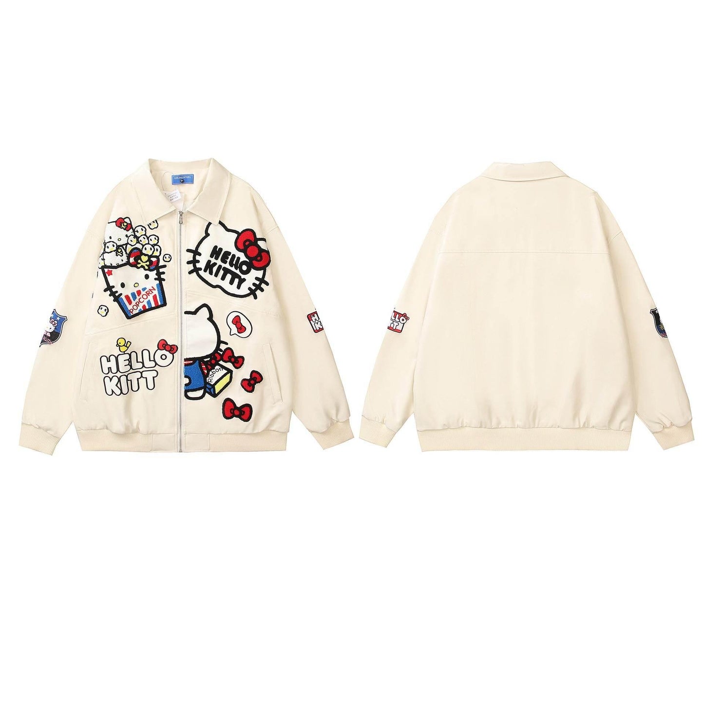 Retro Cartoon Embroidery Lapel Jacket For Women