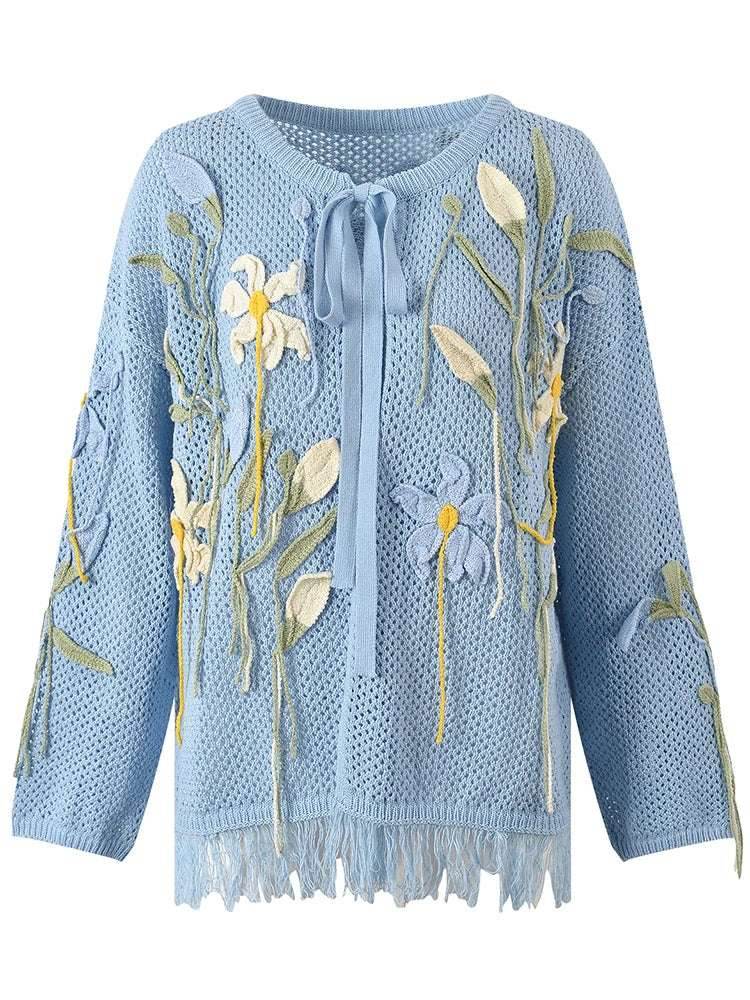 Floral lace up knitted cardigan top for women | MuddyStock Originals MuddyStock