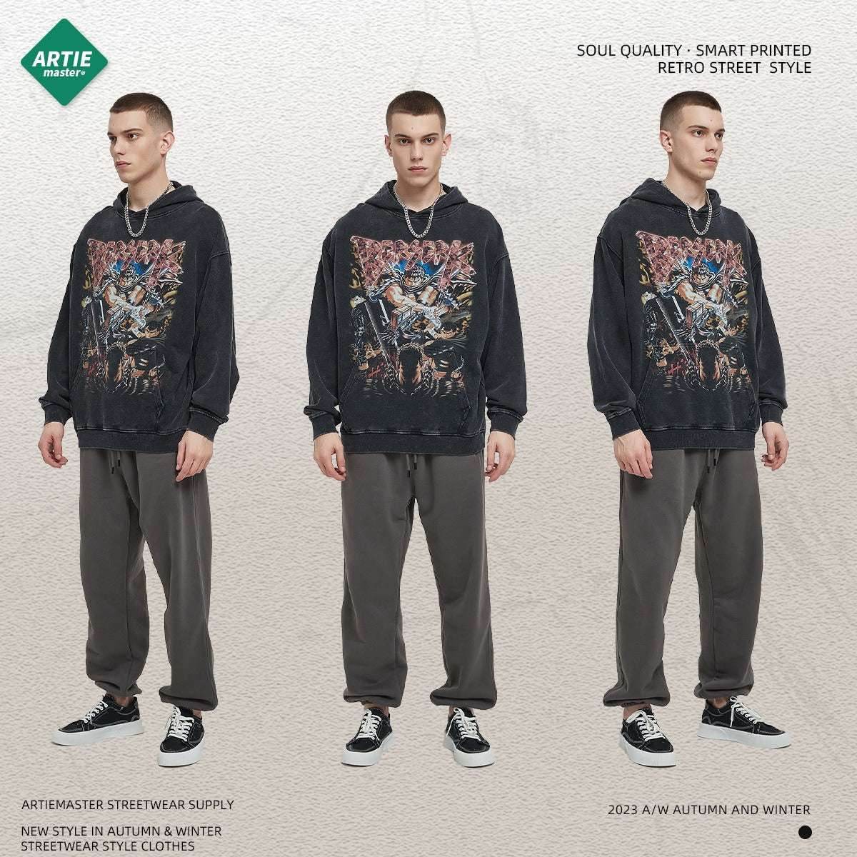 Printed cartoon retro distressed men's hoodie | MuddyStock Originals MuddyStock