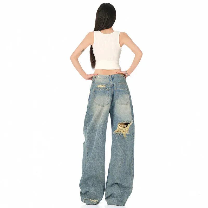Women's Distressed Straight High Waist Loose Wide Leg Pants | MuddyStock Originals