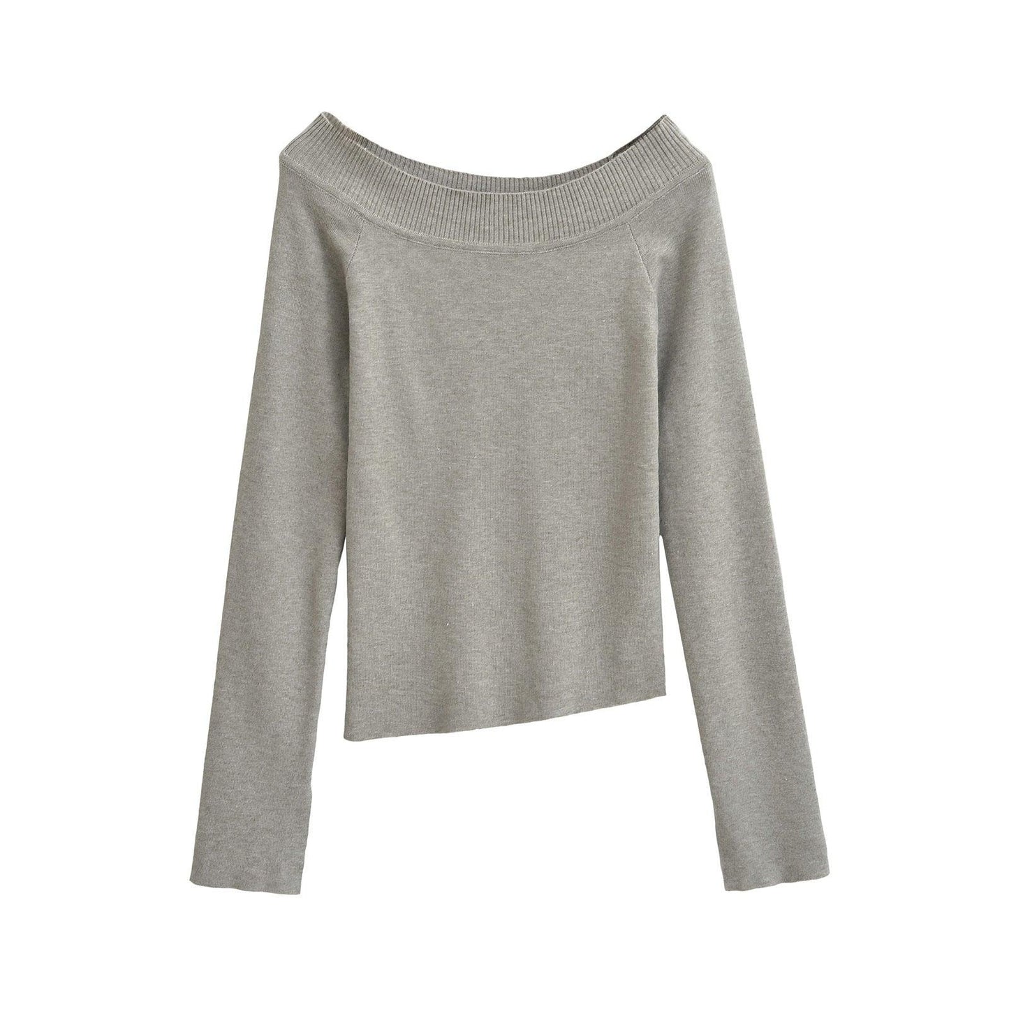One line off shoulder slanted shoulder elastic slim fit top for women | MuddyStock Originals Gray