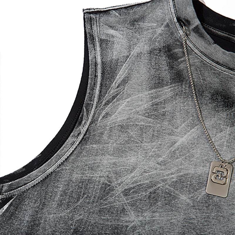 Tie-dye Gradient Ripped Necklace Vest For Men And Women MuddyStock