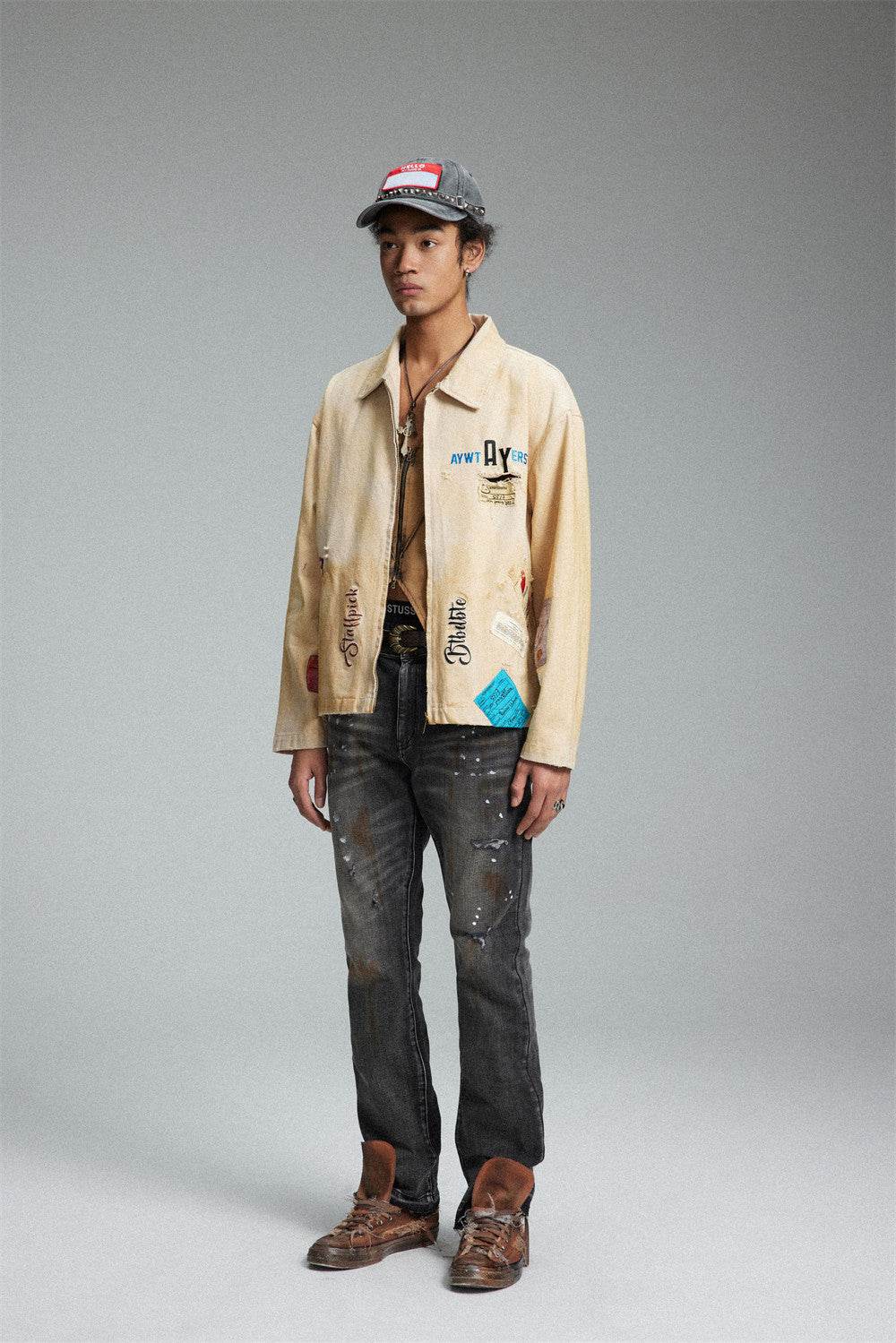 Embroidered Lapel Workwear Jacket For Men MuddyStock