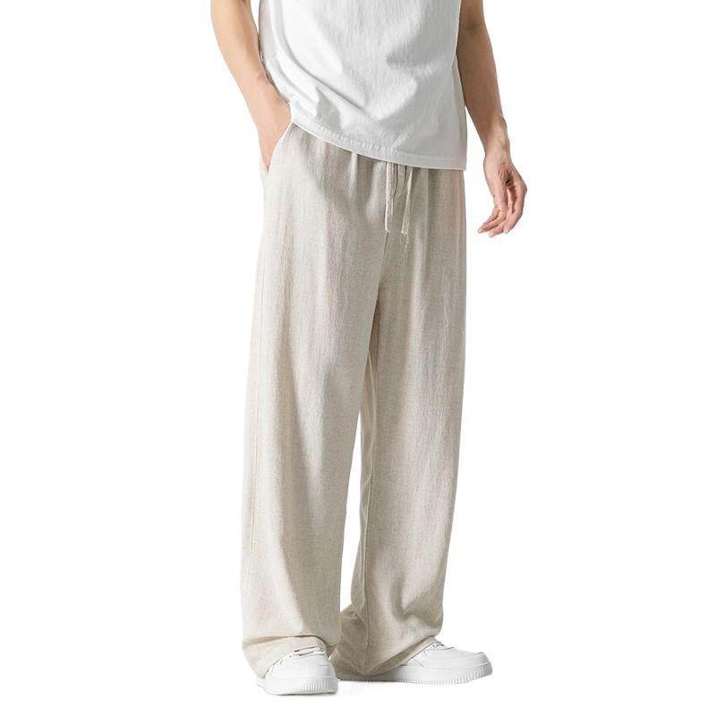 Linen Pants Men's Summer Loose Straight Casual Trousers MuddyStock