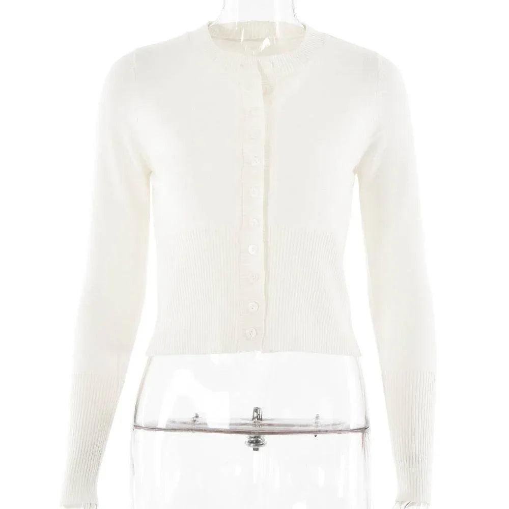 Women's Knitted Long Sleeve Slim Round Neck Top White S