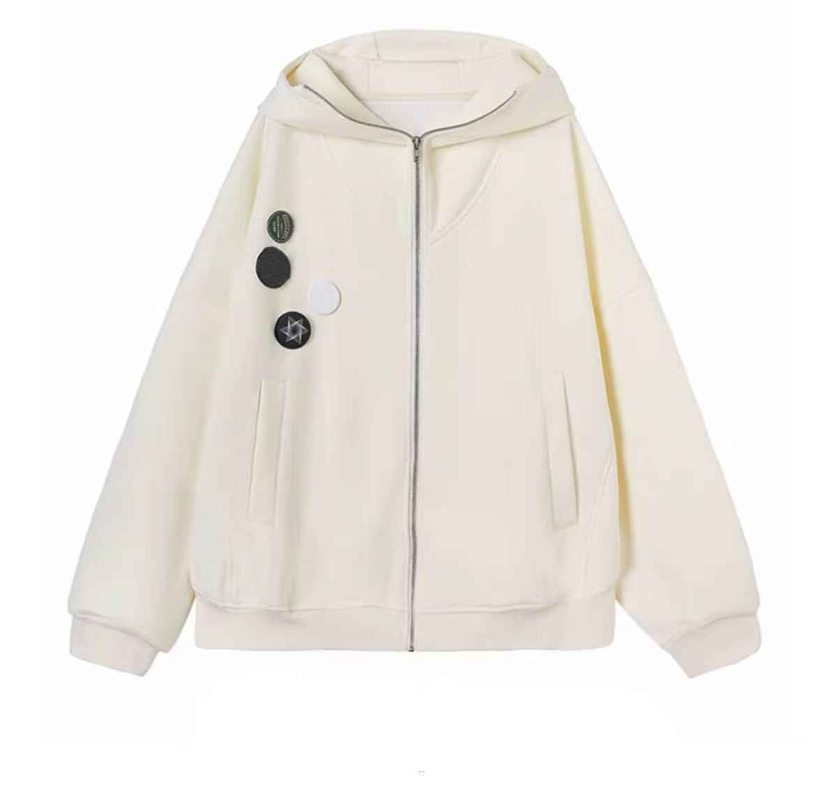 Outline Badge Hoodie For Men And Women Off white MuddyStock
