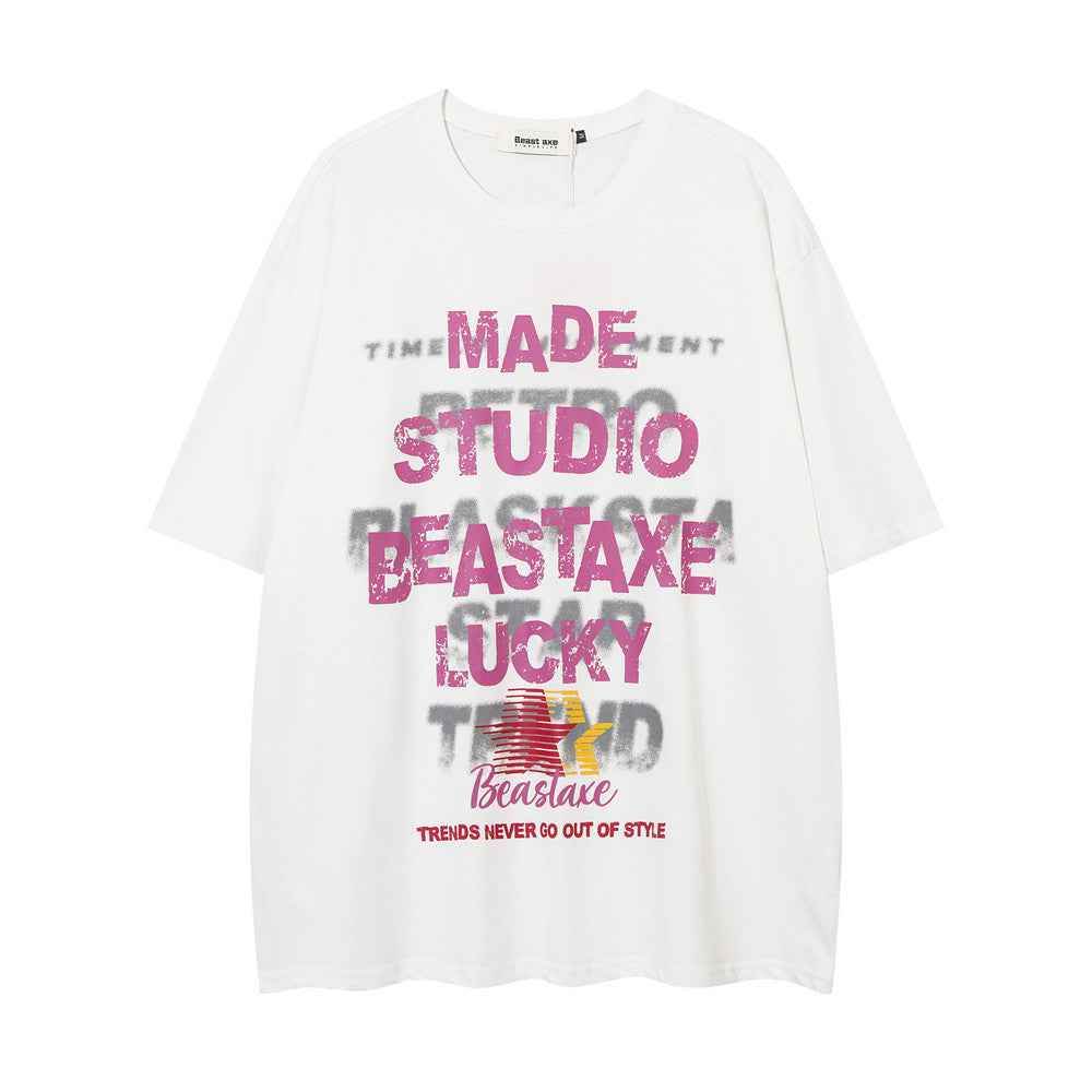 Letter Printed Loose T-shirt For Men And Women MuddyStock
