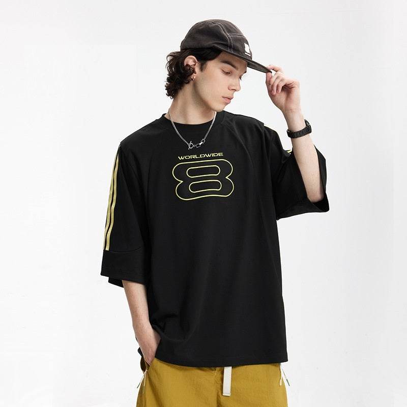 Stitching Sports Embroidery T-shirt American Style Loose Short Sleeve MuddyStock